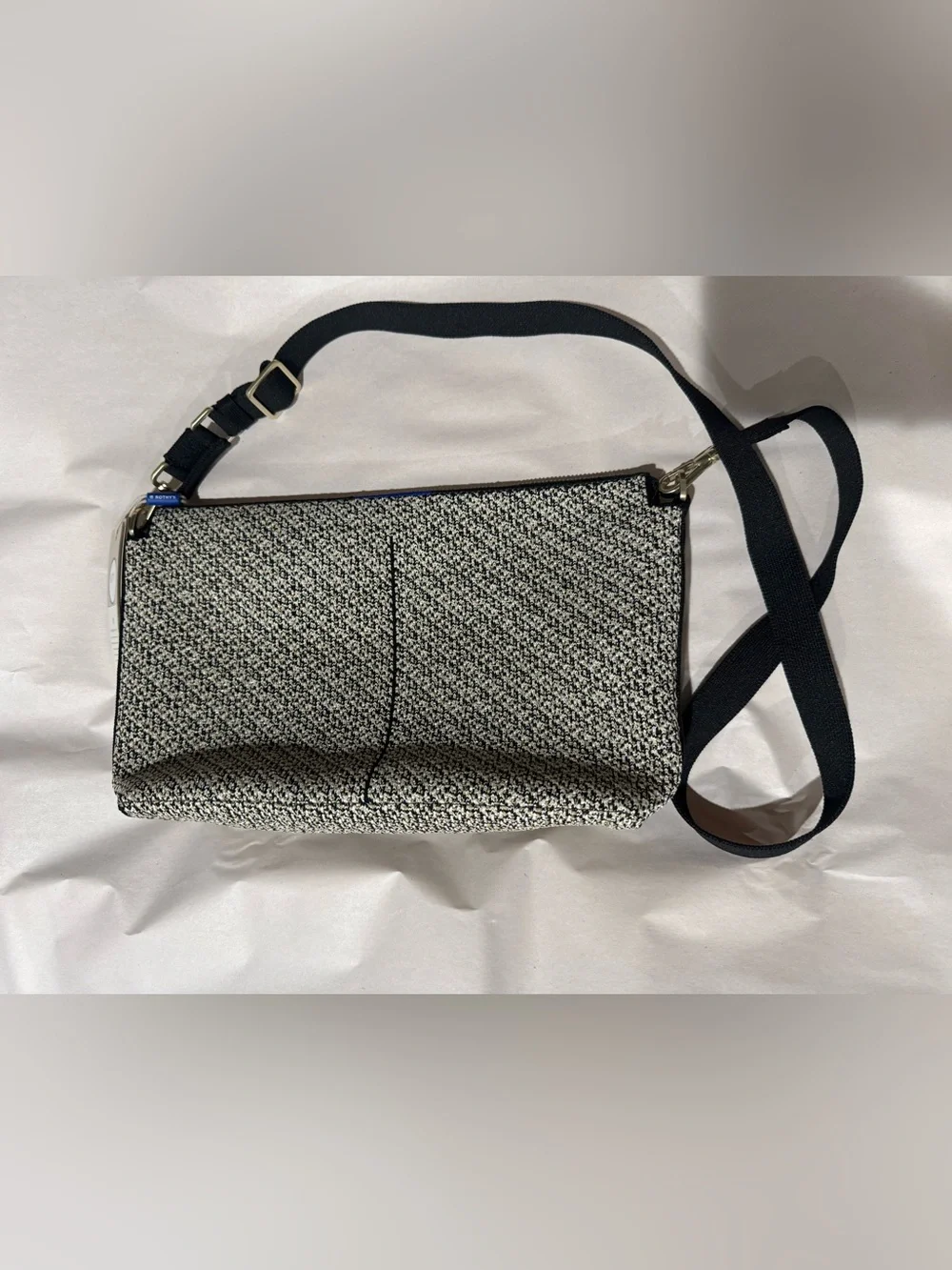 Rothy’s Textured Black and White Crossbody Bag with Adjustable Strap NWT